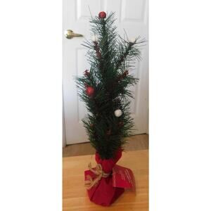 Christmas Tree 12" Weighted Base Red & White Bulbs Ashland Accent New